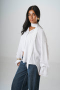 Fosoul White Balloon Sleeve Shirt with Tie